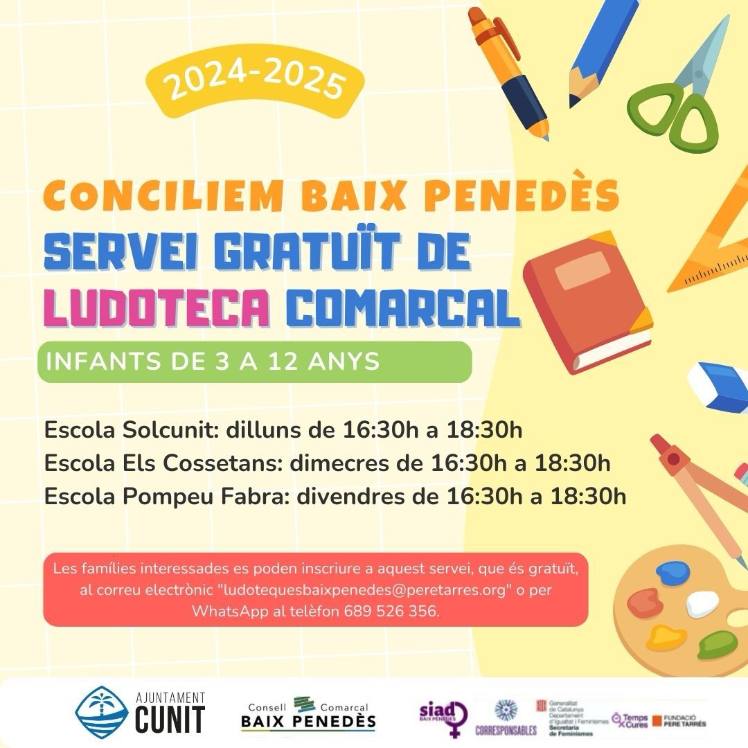 Torna el Servei Gratuït de Ludoteca Comarcal “Conciliem Baix Penedès” pel Curs 2024-2025