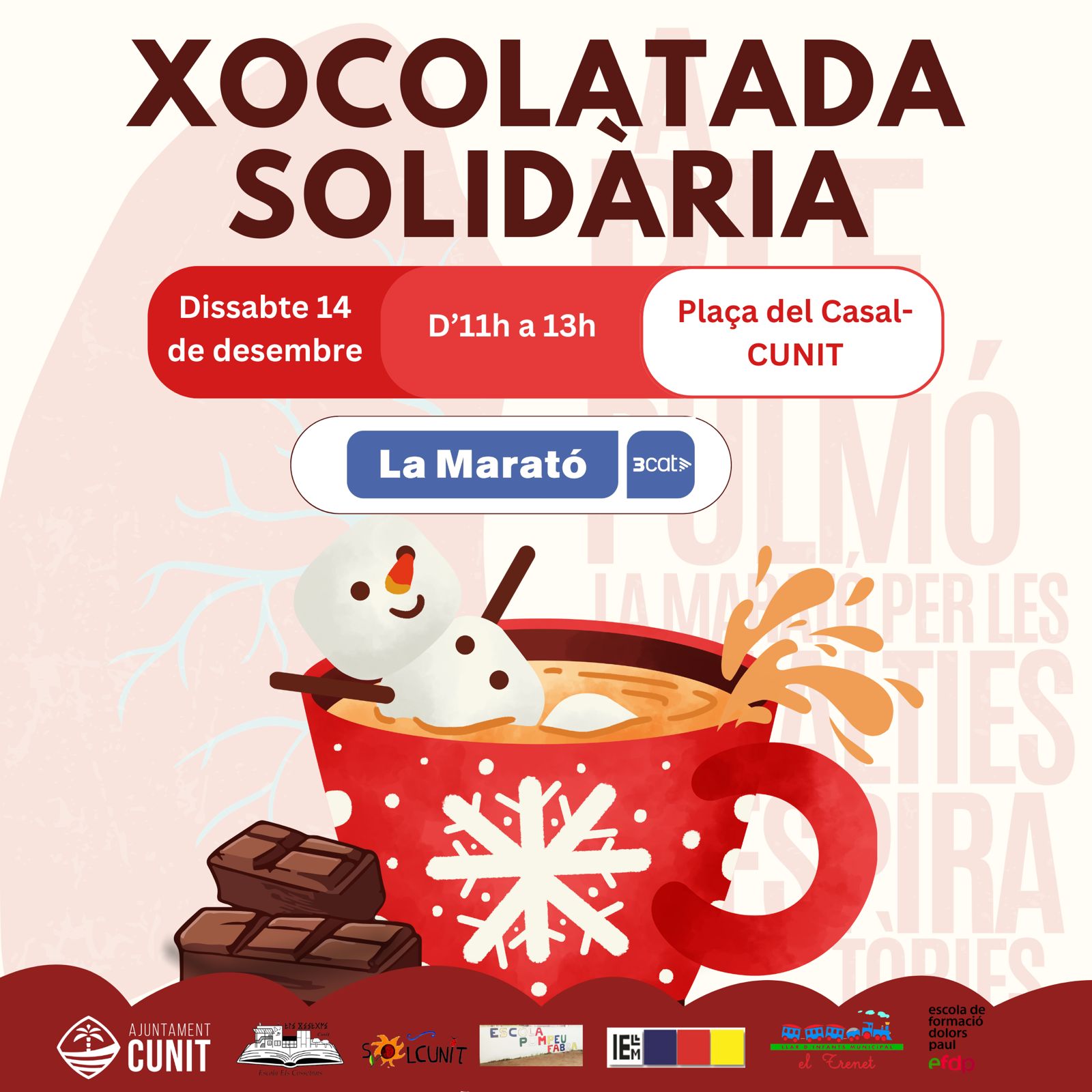 Cunit s’uneix a la Marató de TV3 amb una xocolatada solidària
