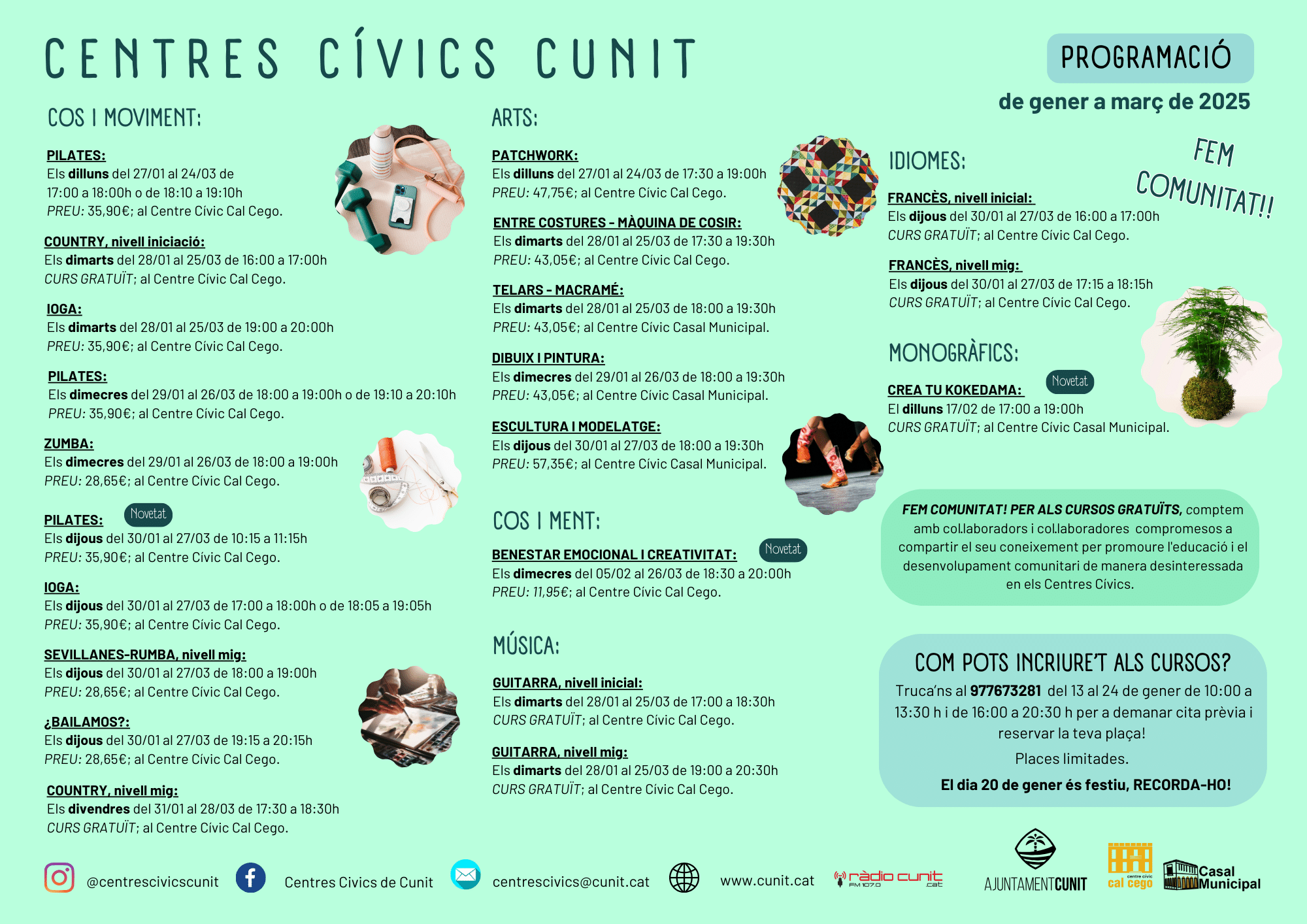 Els Centres Cívics de Cunit presenten la programació del primer trimestre de 2025