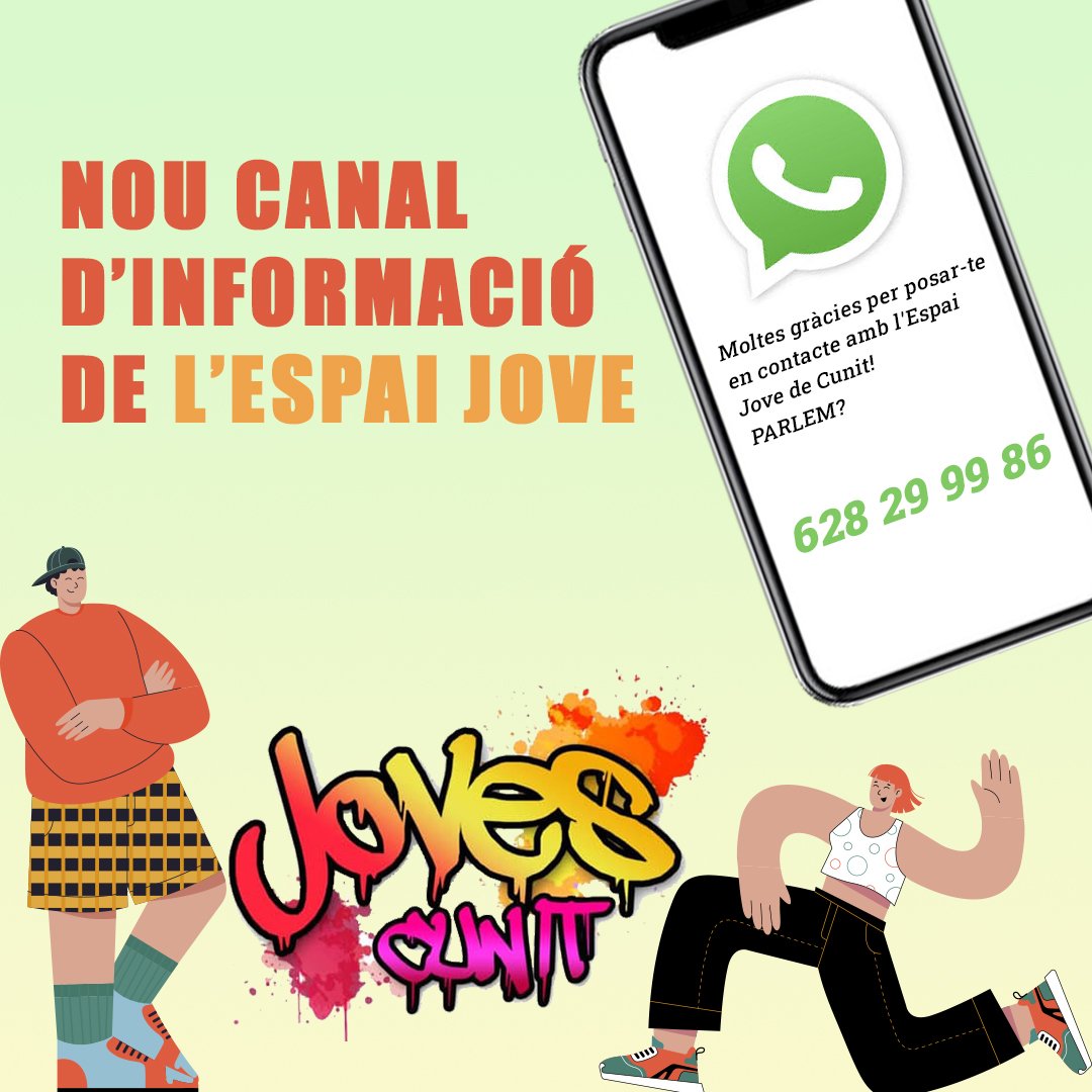 L’Espai Jove de Cunit obre un nou canal de WhatsApp per facilitar la comunicació amb els joves del municipi