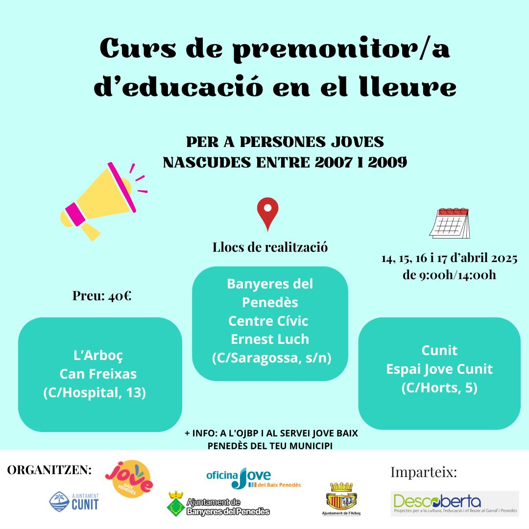 Preinscripcions obertes a partir del 10 de març al Curs de Premonitor/a d’Educació en el Lleure