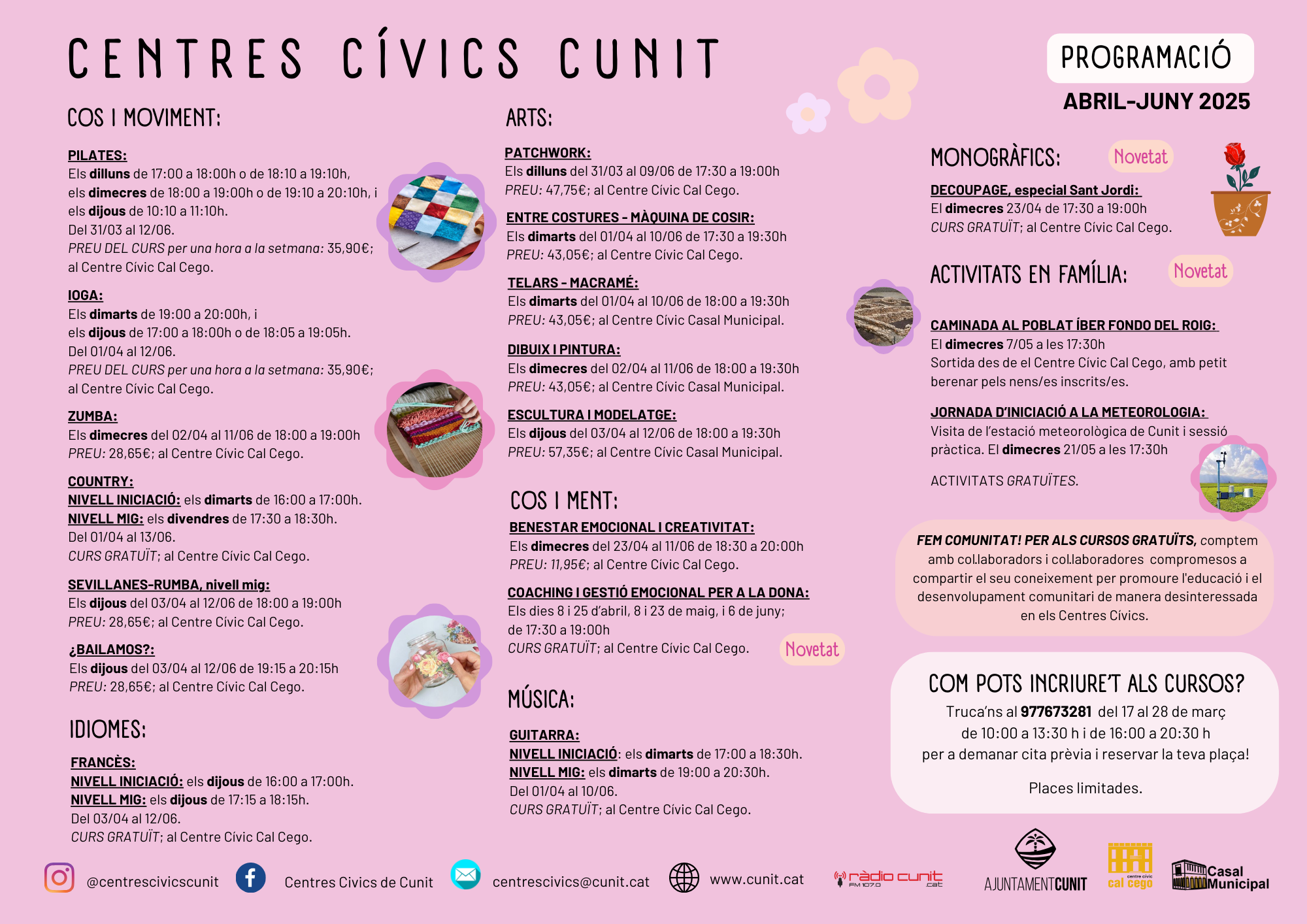 Nova programació abril-juny dels Centres Cívics de Cunit