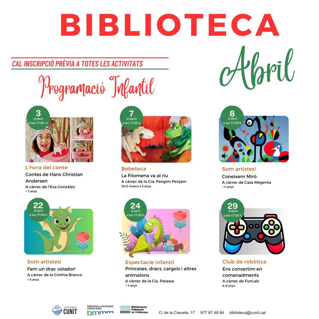 Activitats d’abril de la Biblioteca de Cunit