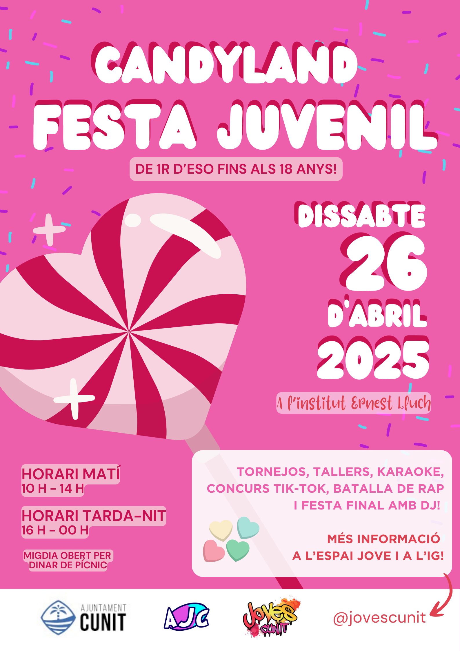 Festa Juvenil CANDYLAND el proper dissabte 26 d’abril, una jornada plena d’activitats organitzada per joves