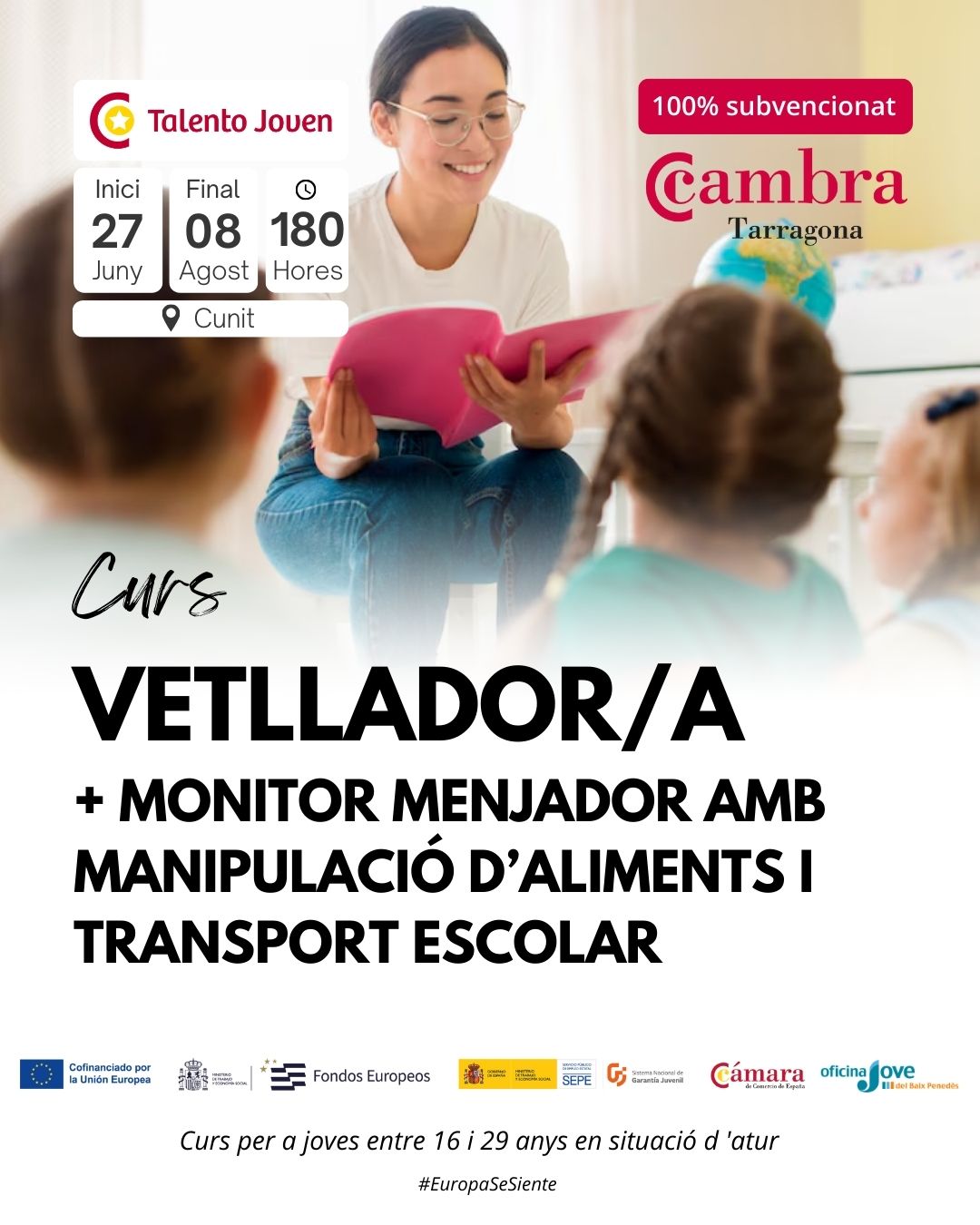 Curs per a joves de Vetllador/a + Monitor/a de menjador i transport escolar. Inscripcions obertes.