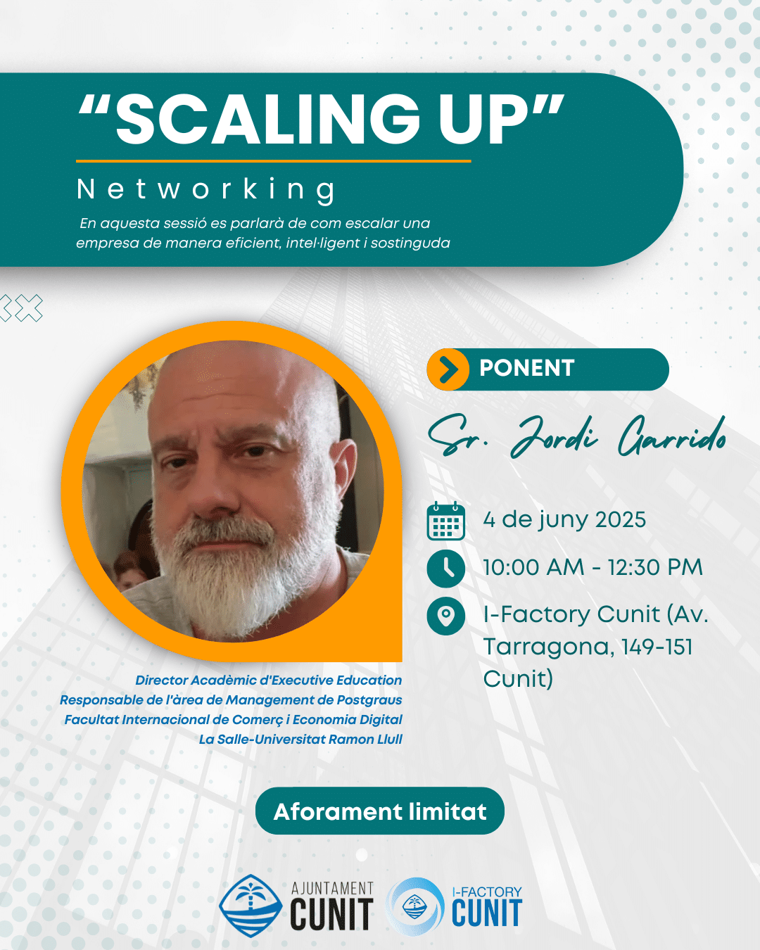 El Centre de Negocis I-Factory acull el proper Networking “SCALING UP” amb Jordi Garrido