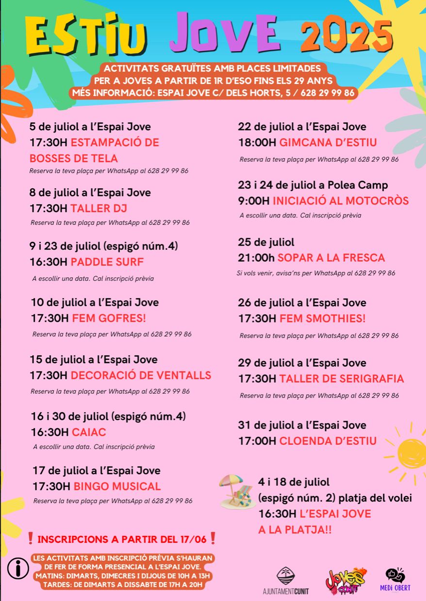 Inscripcions obertes a partir del 17 de juny per les activitat de l’ESTIU JOVE 2025!