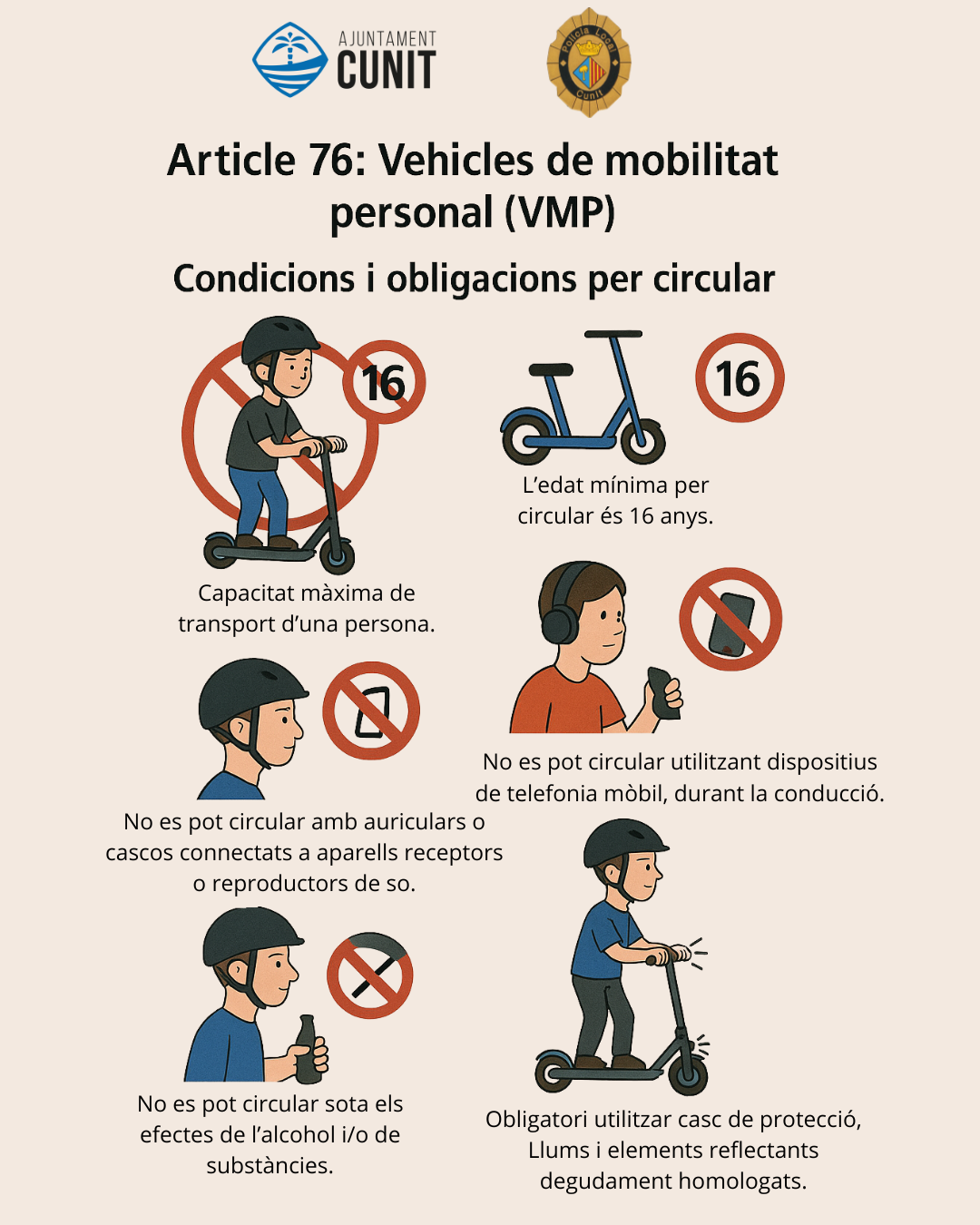 La Policia Local de Cunit posa en marxa una campanya especial de control sobre l’ús dels Vehicles de Mobilitat Personal