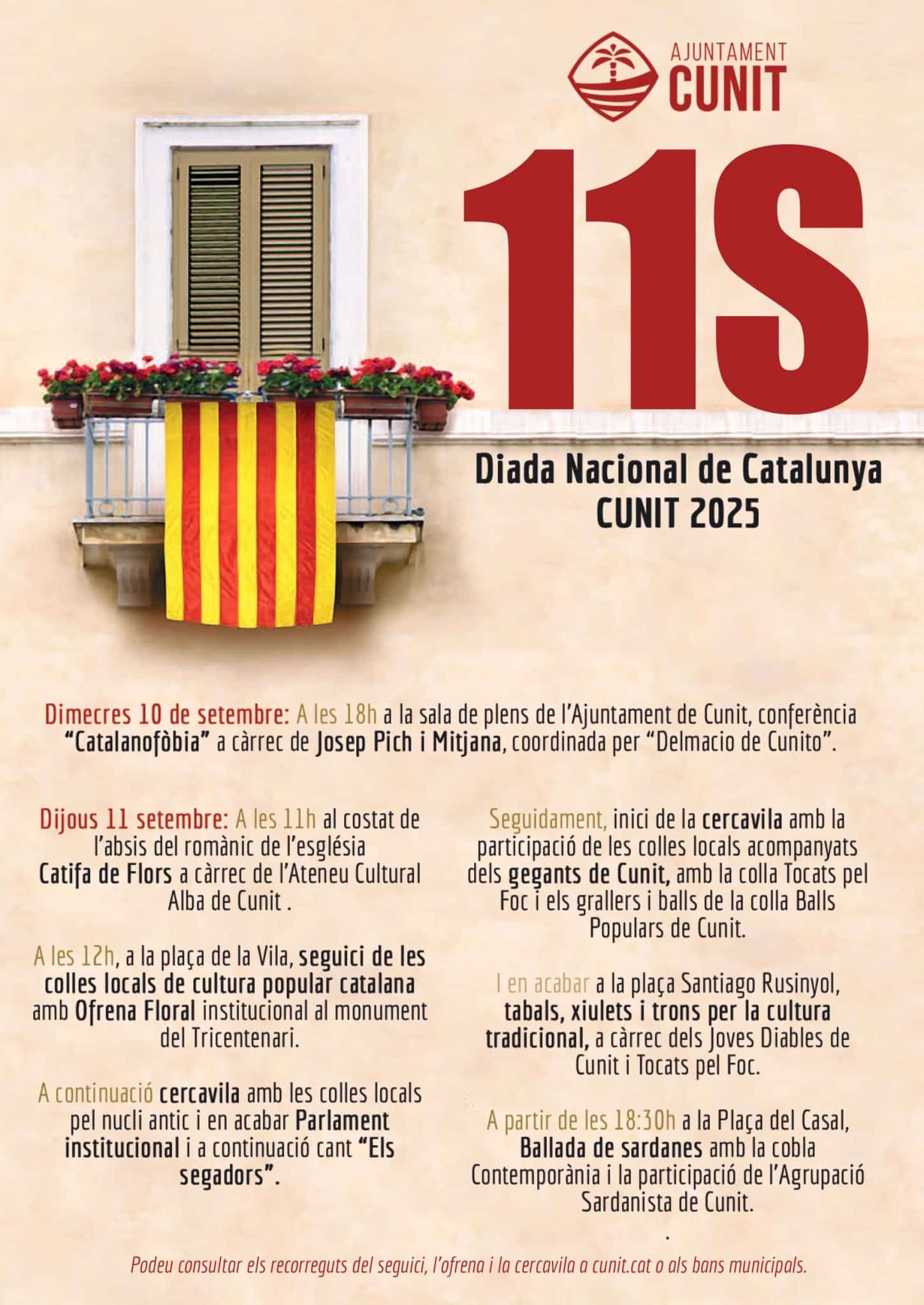 Cunit commemorarà la Diada 2025 amb conferència prèvia i els actes institucionals de l’11 de setembre