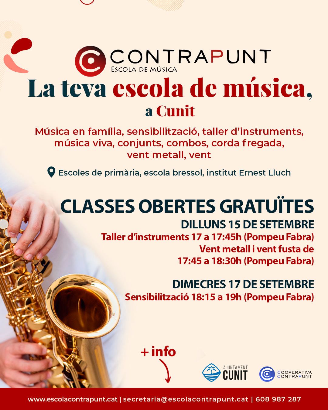 L’Escola de Música de Cunit obre el curs amb classes obertes per a tothom