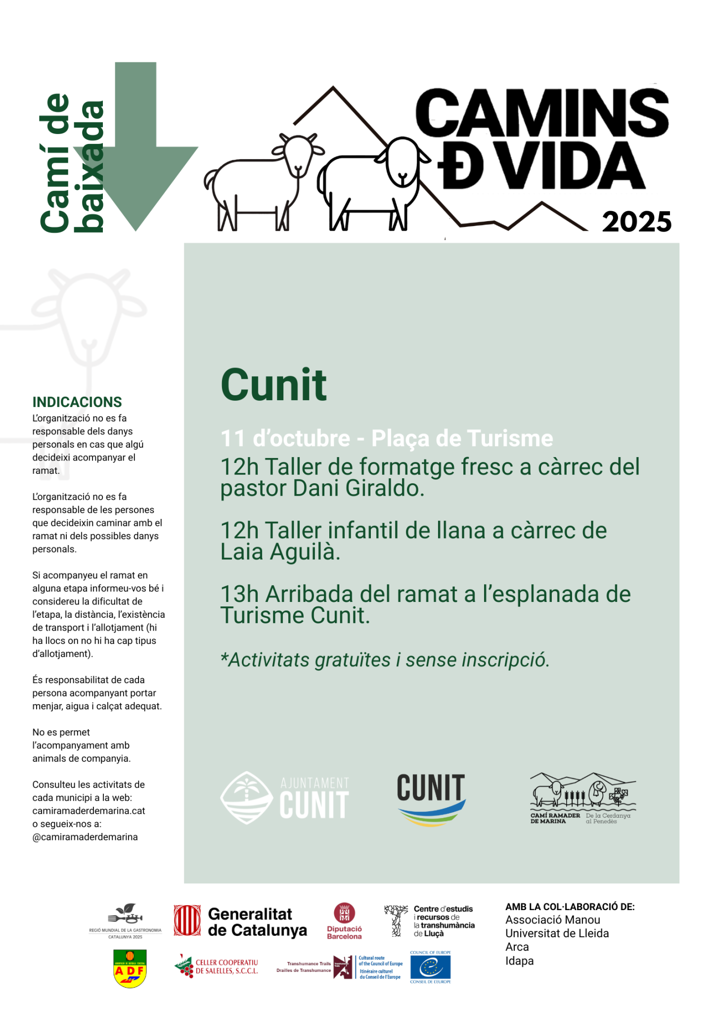 El ramat transhumant arribarà a Cunit el dissabte 11 d’octubre