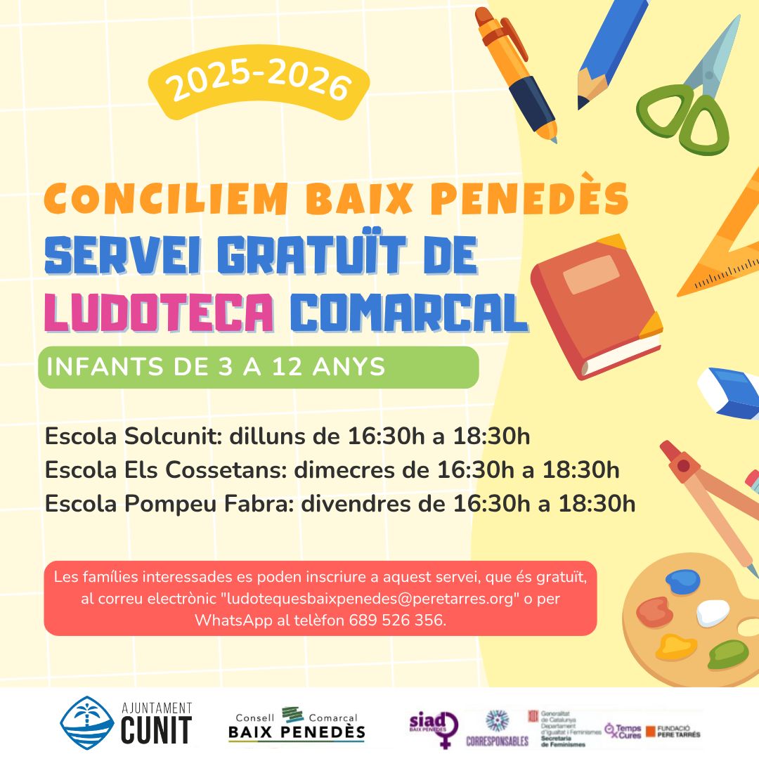 Torna el servei gratuït de ludoteca “Conciliem Baix Penedès” a Cunit per al curs 2025-2026