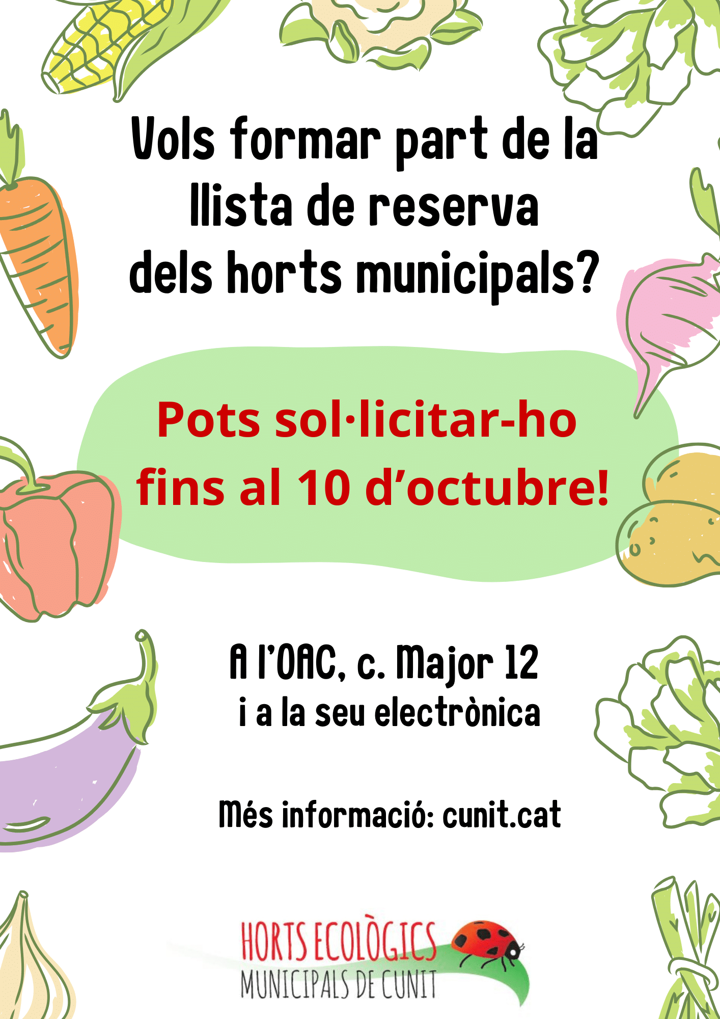 Continua obert el termini per formar part de la llista de reserva dels Horts ecològics municipals