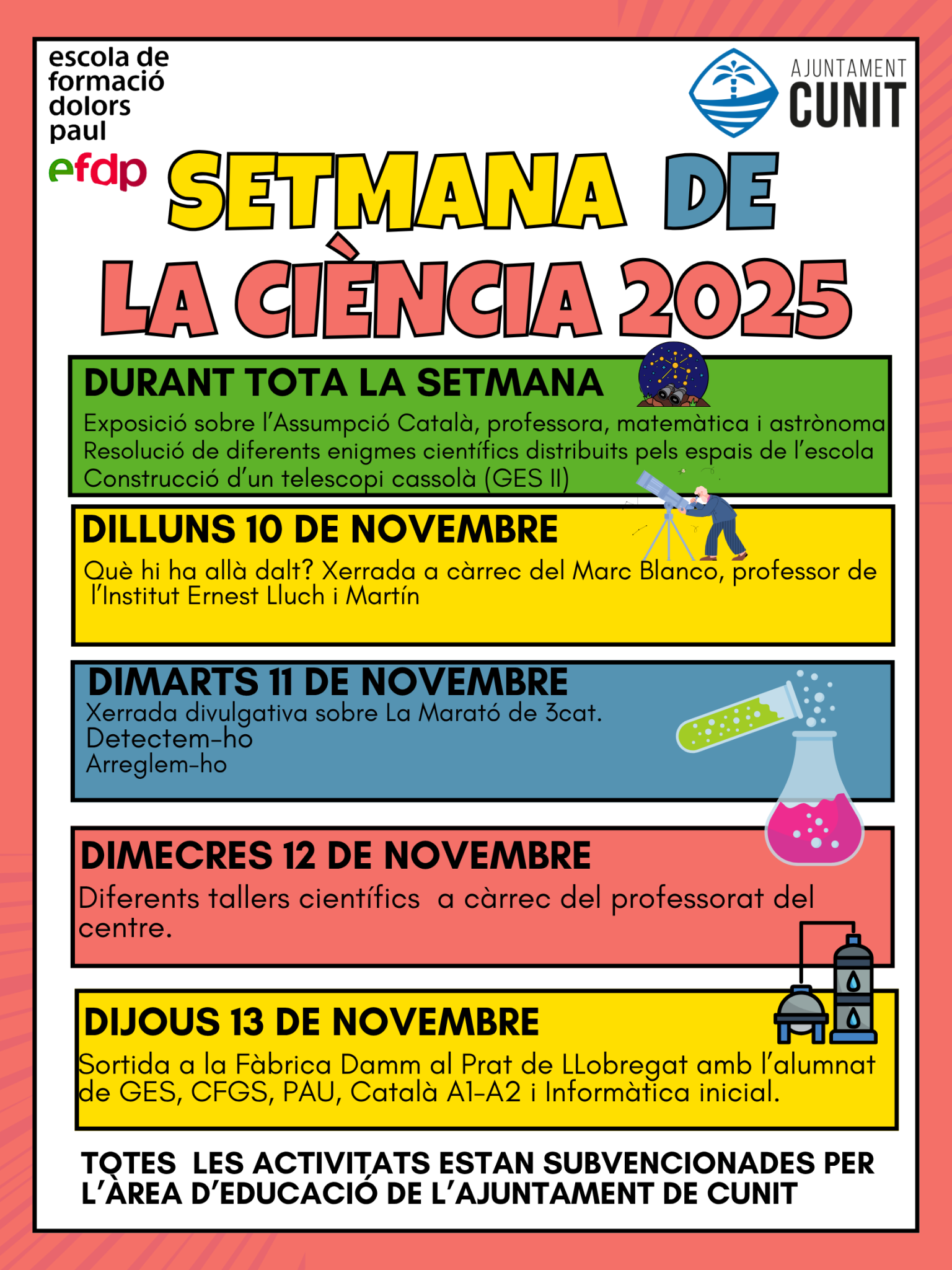 El Centre de Formació d’Adults Dolors Paul celebra la Setmana de la Ciència del 10 al 14 de novembre