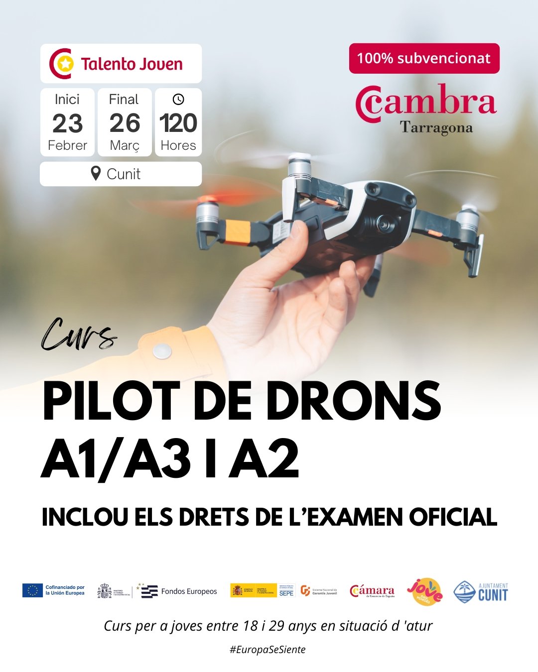Inscripcions obertes al curs de Pilot de drons A1/A3 i A2, per a joves de 18 a 29 anys