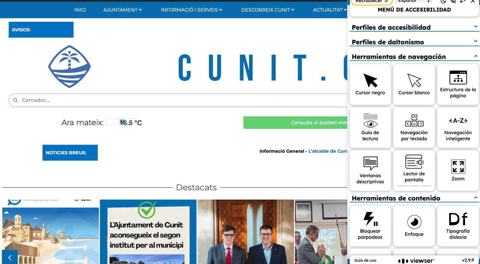 L’Ajuntament de Cunit incorpora un nou plugin per millorar l’accessibilitat del web municipal