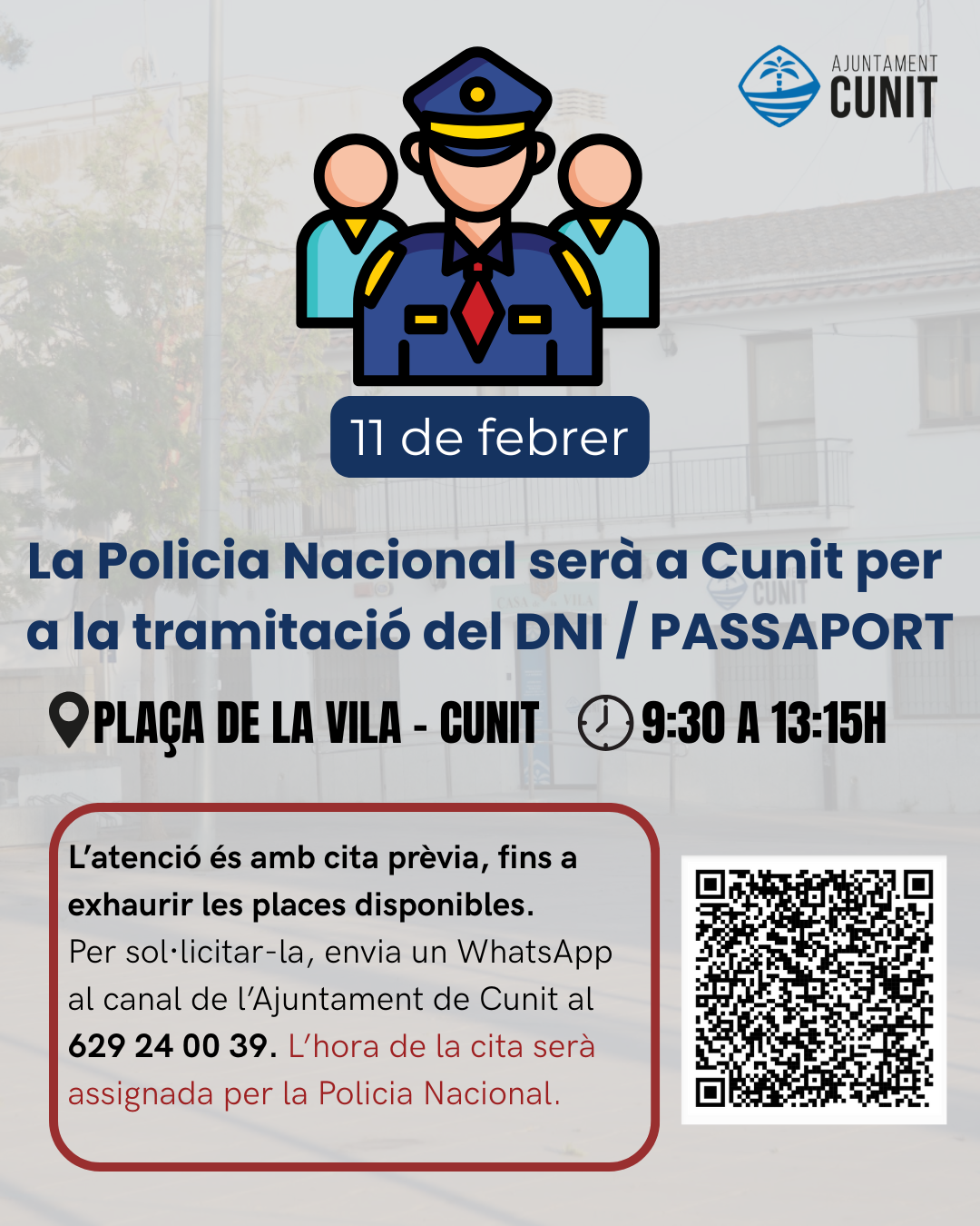 La Policia Nacional tornarà a Cunit l’11 de febrer per atendre l’alta demanda de cites per al DNI i el passaport