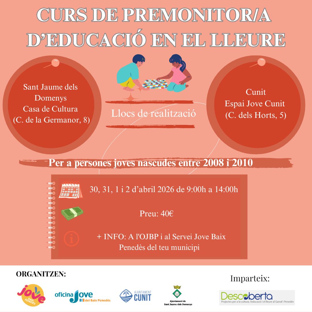 Preinscripcions obertes a partir del 2 de març al Curs de Premonitor/a d’Educació en el Lleure