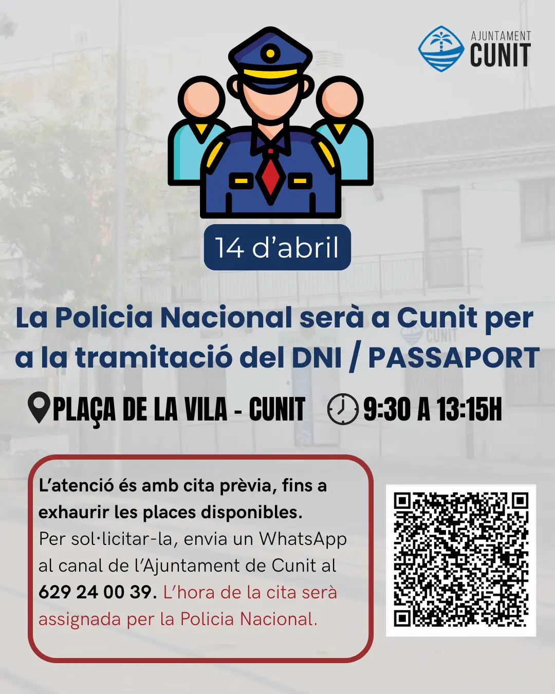 La Policia Nacional tornarà a Cunit el 14 d’abril per atendre l’alta demanda de cites per al DNI i el passaport