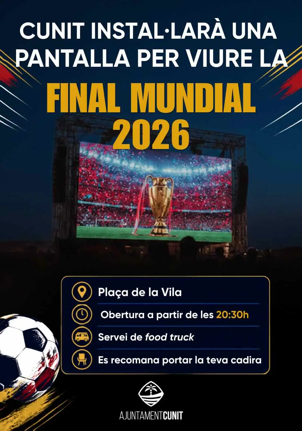 Cunit instal·larà una pantalla per seguir la final del Mundial 2026